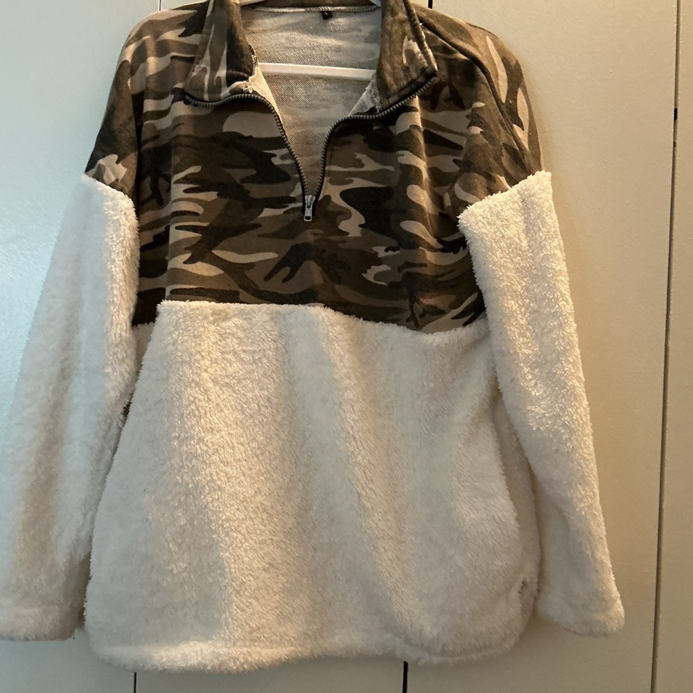 Camo and White Fleece Pullover